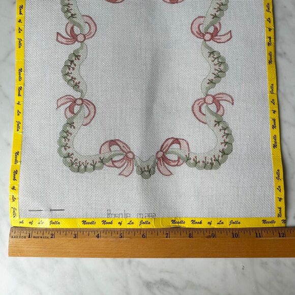 Rosalie Hand Painted Needlepoint Canvas Red Bows Berries Greenery M282-12" x 14" - Picture 5 of 6